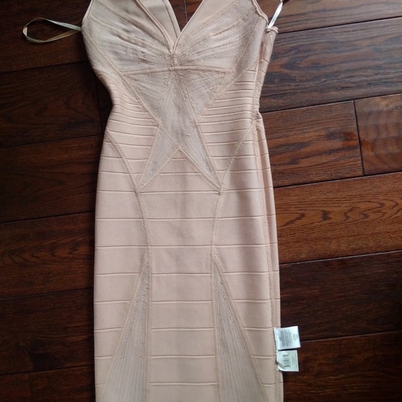 NWT Herve Leger Christy Leather Sequin Sunburst Beaded Rose blush Dress S - Picture 6 of 7